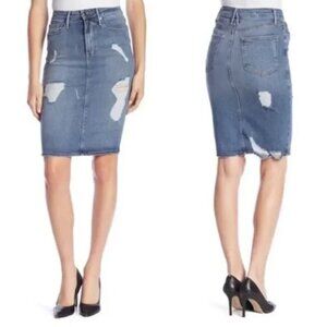 Good American Light Blue Distressed Denim Pencil Skirt